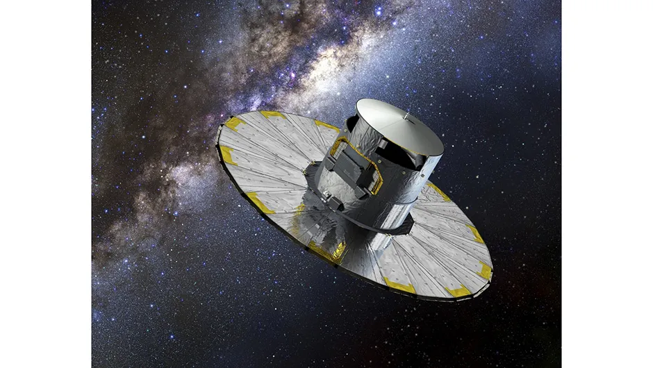 An artist’s impression of the Gaia satellite in action. The aim of the mission is to provide a view of the formation and evolution of our Galaxy. Credit: ESA–D. Ducros, 2013