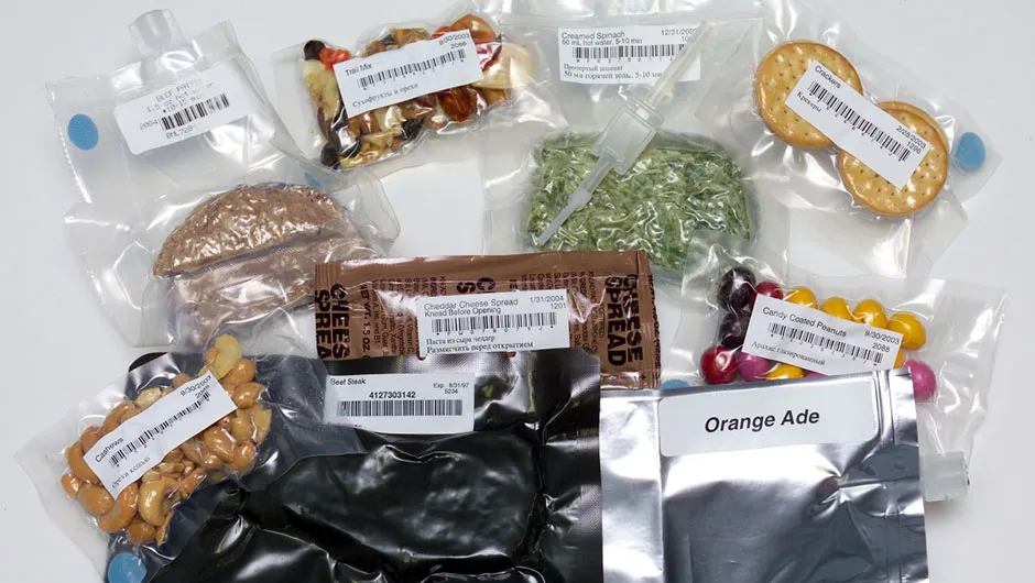 A far cry from dried ice cream: a selection of food for astronauts including creamed spinach, cashews, beef steak and cheddar cheese spread. Credit: NASA