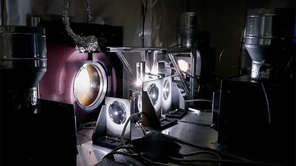 The scientists’ solar simulation; constructed using IMAX projectors to recreate the heat and light the probe will experience at the surface of the Sun. Credit: Levi Hutmacher, Michigan Engineering