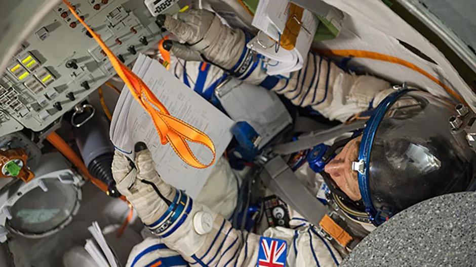 Tim Peake pictured during training in the Soyuz spacecraft at Star City, Russia. Credit: ESA/NASA
