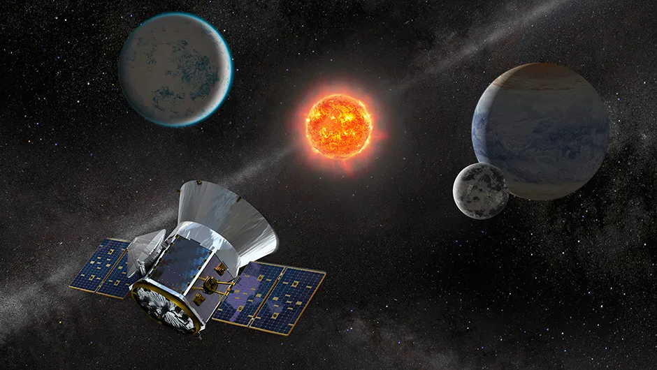 An artist's impression of the TESS mission examining exoplanets. Credit: NASA/JPL-Caltech