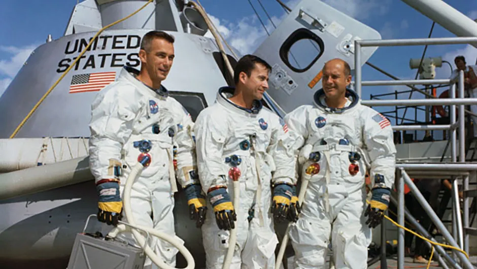 Left to right: Eugene Cernan, Thomas Stafford and John Young: the crew selected for Apollo 10's ‘dress rehearsal’ Moon landing. Image courtesy of NASA