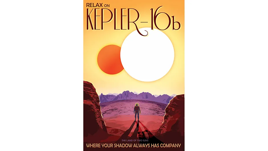 Kepler-16b travel poster courtesy of NASA/JPL-Caltech.
