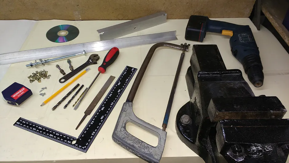 Tools and materials to make your binocular mirror mount. Image Credit: Will Davis