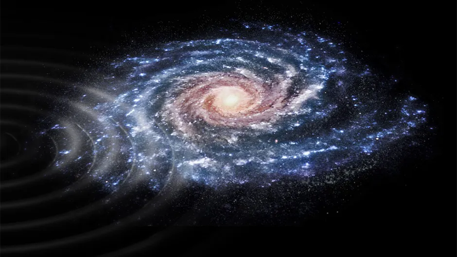 An artist's impression of a perturbation in the velocities of stars in the Milky Way, as detected by the Gaia mission. Gaia data has shown our Galaxy is still feeling effects of a nearby collision that has rippled through the stars. The collision probably took place within the past 300 - 900 million years, and may have involved the Sagittarius dwarf galaxy, which is in the process of merging with the Milky Way.Credit: ESA, CC BY-SA 3.0 IGO