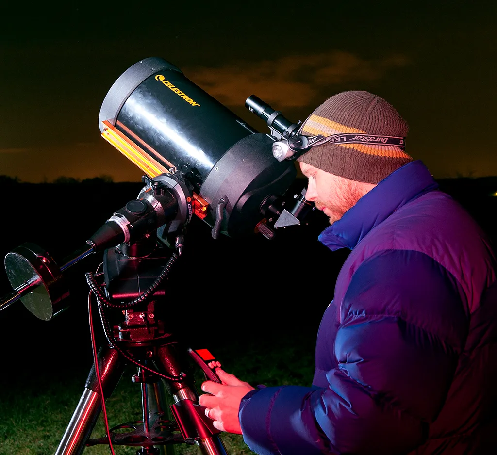 Go-To scopes allow you to control the mount and search the sky with a computerised handset. Credit: BBC Sky at Night Magazine