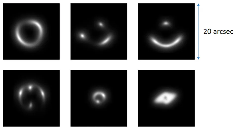 With the help of artificial intelligence, astronomers discovered 56 new gravity lens candidates. This picture shows a sample of the handmade photos of gravitational lenses that the astronomers used to train their neural network.Credit: Enrico Petrillo (Rijksuniversiteit Groningen)
