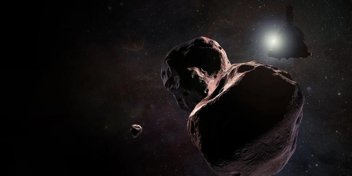 An artist's impression of New Horizons flying past 486958 Arrokoth. Credit: NASA/Johns Hopkins University Applied Physics Laboratory/Southwest Research Institute/Steve Gribben