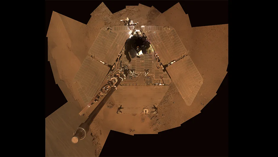 A selfie by Opportunity created using images captured 21-24 December 2011 shows dust settled on the rover's solar panels. The accumulated dust during a huge storm in 2018 may have blocked out too much sunlight, meaning the rover was unable to charge its batteries and leading NASA to call time on the mission.Credit: NASA/JPL-Caltech/Cornell/Arizona State Univ.