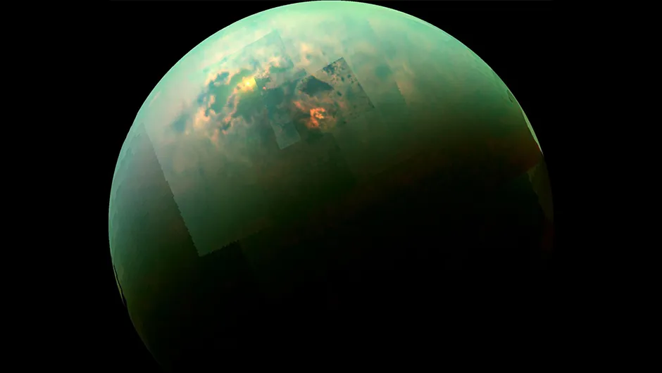 Sunlight reflects off Titan's northern seas in this image taken by the Cassini spacecraft.Credits: NASA/JPL/Univ. Arizona/Univ. Idaho