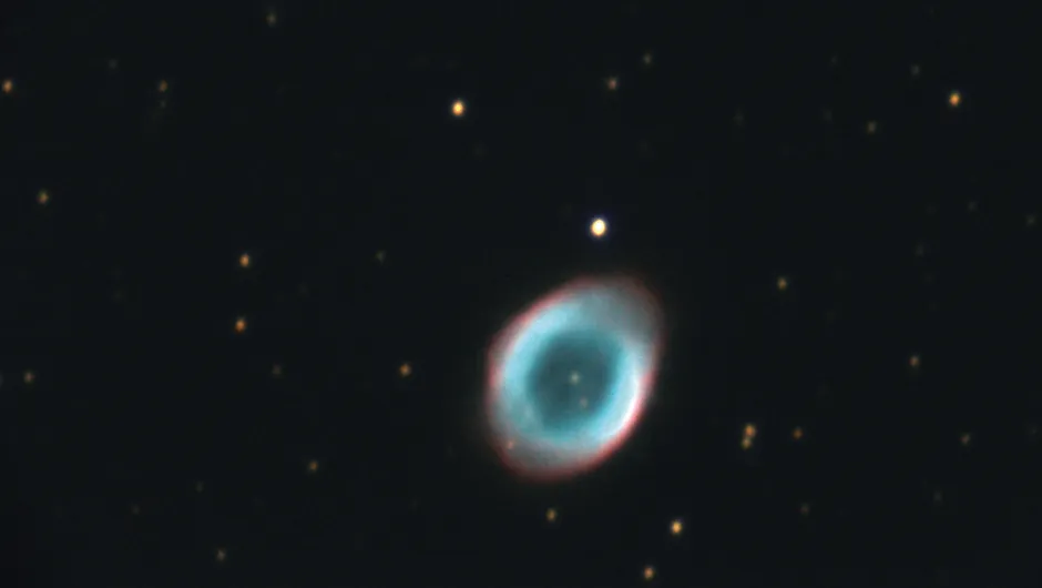 The Ring Nebula - This was one of our most sought-after objects for this project: when we had imaged it before with our own 8-inch Newtonian, it appeared as a tiny dot in the frame. The extremely high focal length brought this planetary nebula up close and personal.