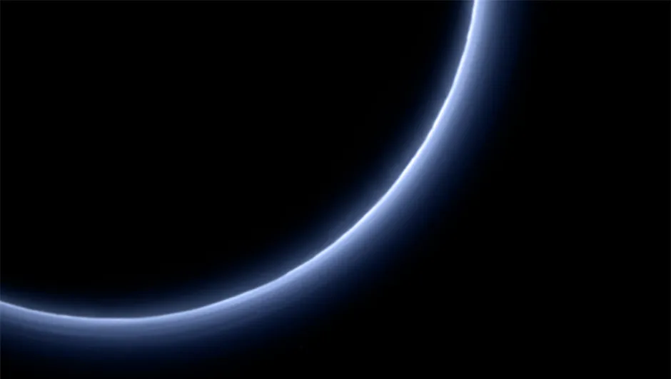New Horizons captures the blue haze of Pluto's atmosphere as it departs the dwarf planet.Credit: NASA/JHUAPL/SwRI