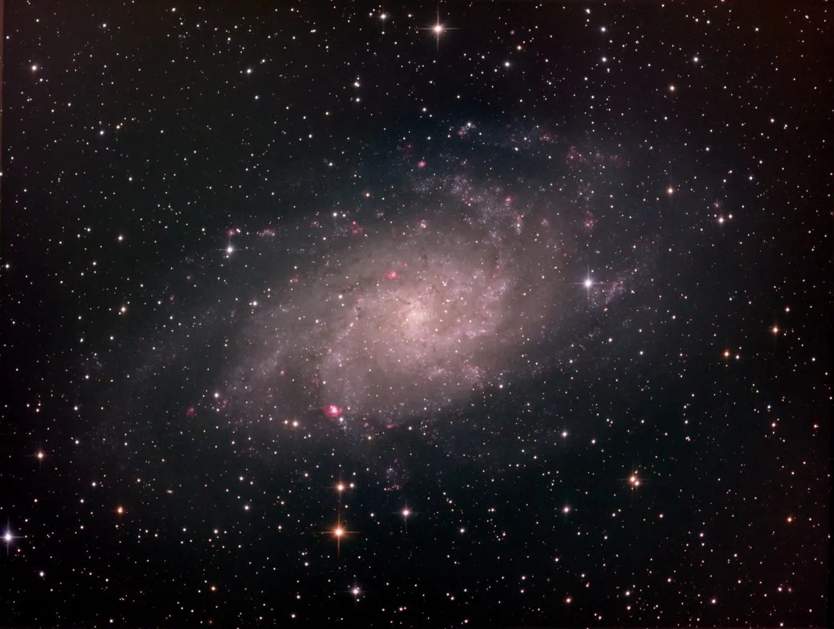 Simon Todd, Haywards Heath, 28 November 2016 Simon says: “I chose M33 as a target because I have always had challenges in the past when attempting to image it. It’s not as bright as some of the other galaxies but there’s a lot of detail in there; you just have to get a decent number of exposures.” Equipment: Atik 383L  CCD camera, Sky-Watcher Quattro-8CF imaging Newtonian, Sky-Watcher EQ8 Pro SynScan mount