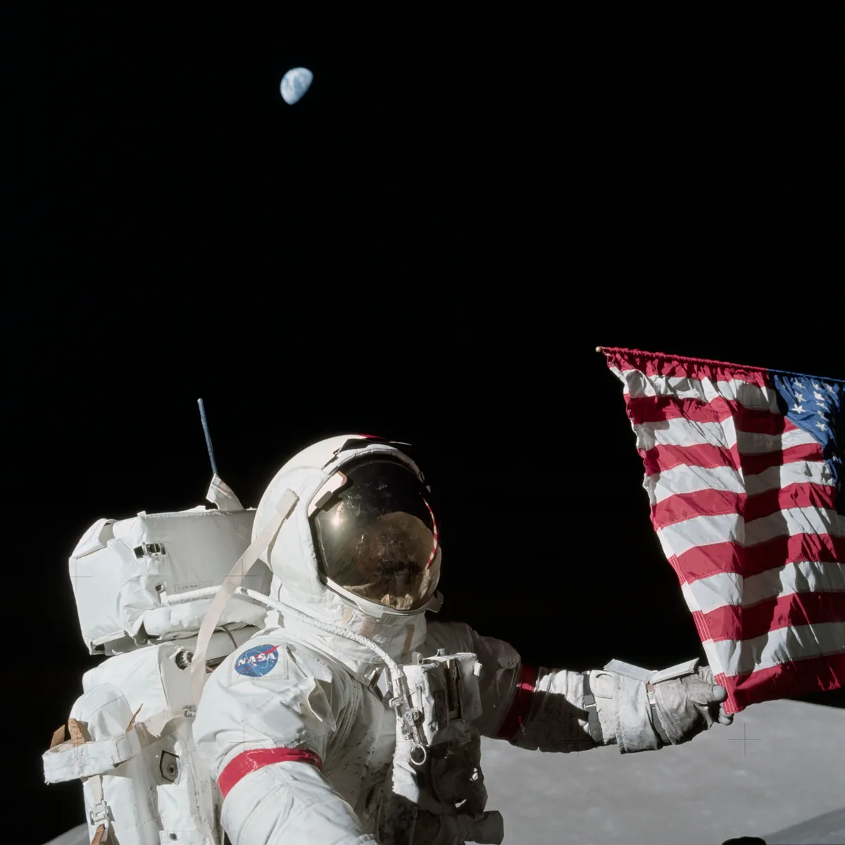 Apollo 17 crew member Eugene Cernan seen during the mission’s first extravehicular activity, 12 December 1972. (NASA)