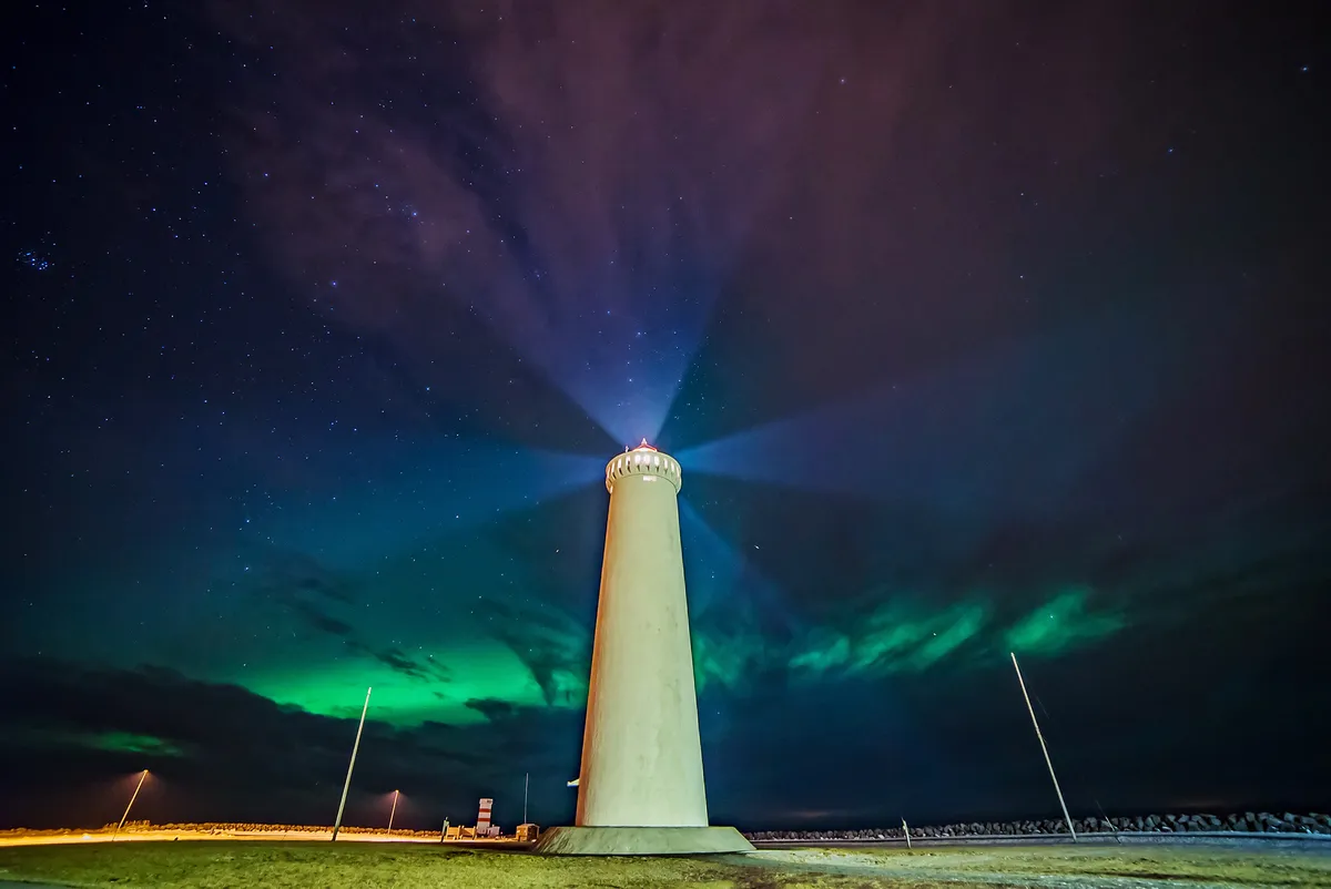 Aurora over Garðskagi lighthouse, Mariusz Szymaszek, 
 Iceland, 2 February 2016. Equipment: Sony A7S camera, Samyang 14mm lens.