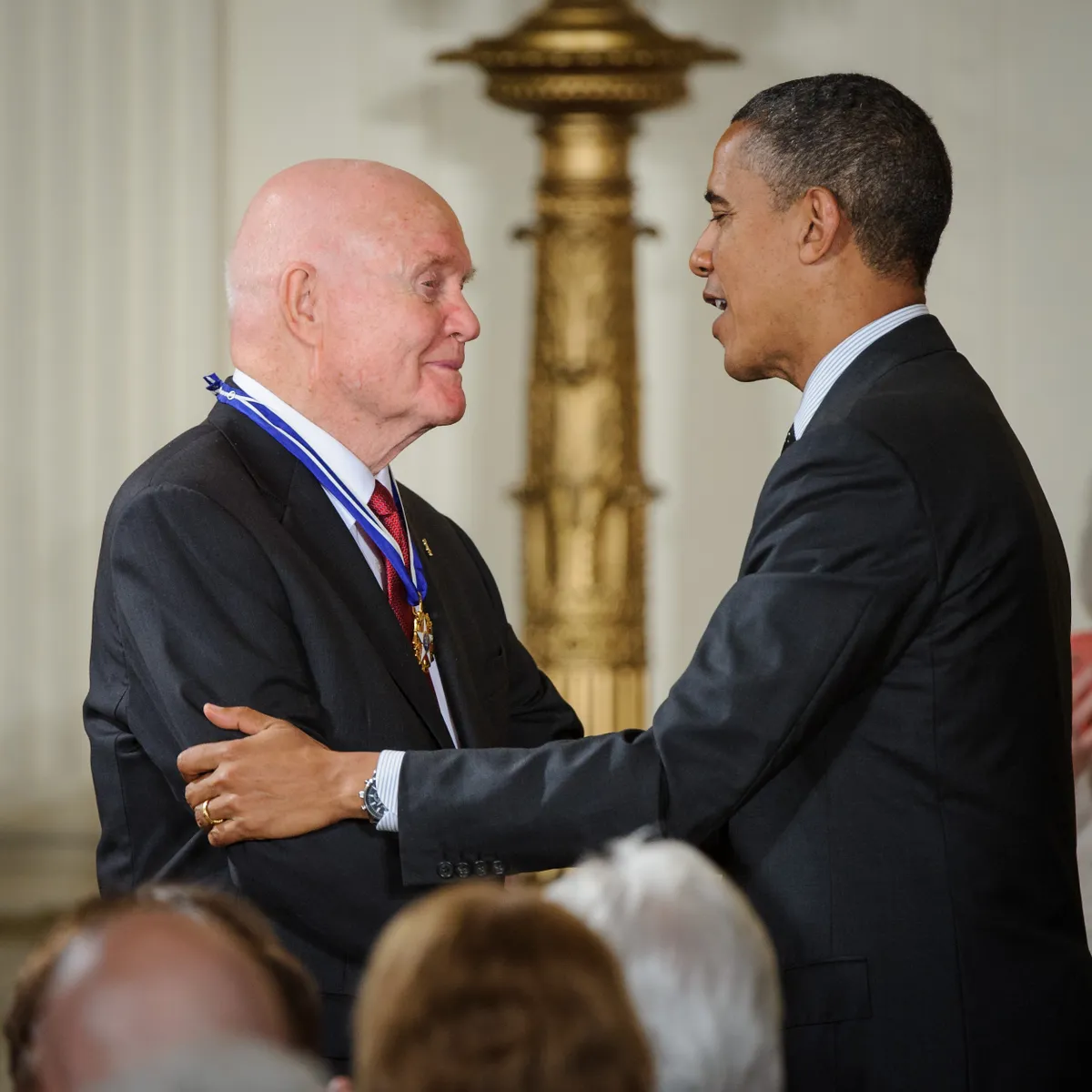 President Barack Obama presents John Glenn with the Presidential Medal of Freedom, 29 May 2012. (Credit: NASA/Bill Ingalls)