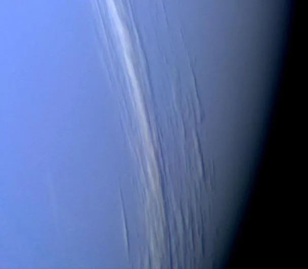 A view of cloud streaks in Neptune's atmosphere, captured by the Voyager 2 spacecraft. Credit: NASA/JPL