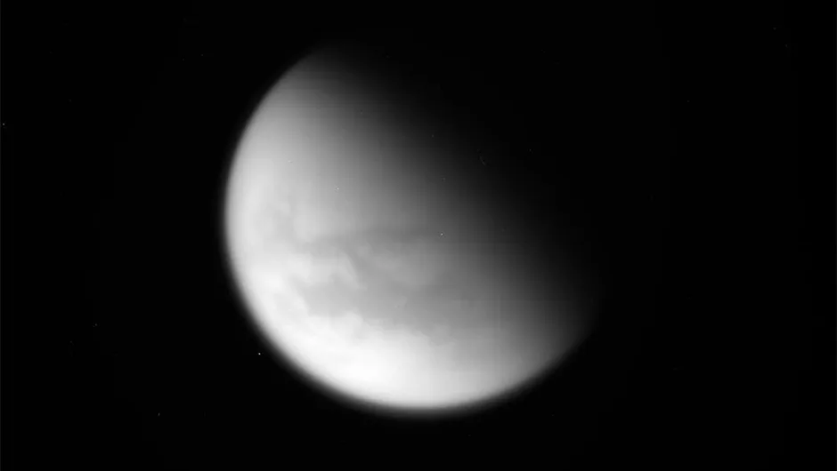 Cassini takes a last look at Saturn's moon Titan on 21 April, before manoeuvring to begin its series of ring dives on 26 April.Credit: NASA/JPL-Caltech/Space Science Institute