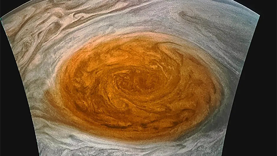 An enhanced-colour image of Jupiter's Great Red Spot processed by citizen scientist Jason Major using data captured by the Juno spacecraft's JunoCam. Credit: NASA/JPL-Caltech/SwRI/MSSS/Jason Major
