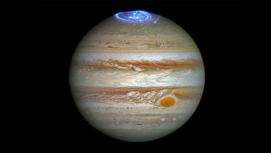 An image of aurorae on Jupiter, taken by the Hubble Space Telescope. Image Credits: NASA, ESA, and J. Nichols (University of Leicester)