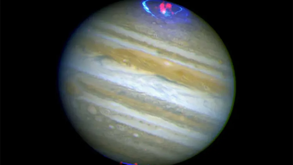 Chandra's image of Jupiter provided some major surprises to scientists who study X-rays emanating from the planet. During the 10-hour observation which allowed Jupiter to complete an entire rotation, an X-ray hot spot that pulsated every 45 minutes was discovered near the north magnetic pole. Earlier theories held that X-rays were produced when particles flowing from Jupiter's moon Io became trapped in Jupiter's magnetic field. Now it appears that the particles must come from a much more distant source, such as the Sun, to explain the observed hot spot and pulsations.