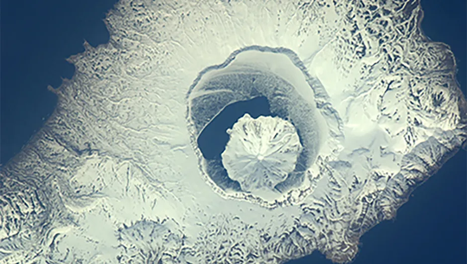 A volcano on the uninhabited island of Onekotan in the northwest Pacific Ocean. This was one of the last images captured by Nespoli during his time on the ISS.Credit: ESA/NASA
