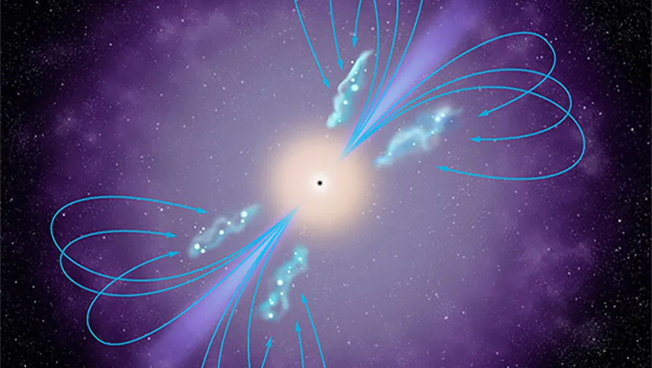 Artist’s conception of a central black hole reacting with gas in the galaxy's halo to create a self-regulating cycle.Credit: NASA, ESA, and P. Jeffries (STScl)