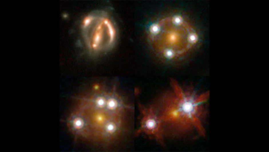 Montage of quasars observed using the gravitational lensing method. Using this observational technique, scientists have been able to independently confirm the accuracy of a previous study searching for the rate of expansion of the Universe. Credit: ESA/Hubble, NASA, Suyu et al.