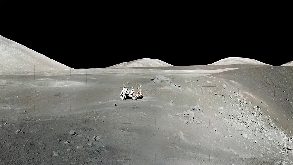The moon's Taurus-Littrow Valley, taken during the first moonwalk during the Apollo 17 mission. Image Credit: NASA