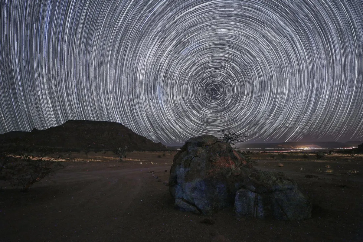 CAPTION: A startrail looking towards the south pole from Namibia. Credit: Jamie Carter