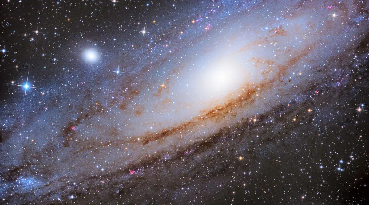 The Andromeda Galaxy imaged by Peter Kurucz, Wurmberg, Germany, 9 September 2018. Equipment: ZWO ASI1600 mono camera, homemade 8-inch Newtonian, Sky-Watcher EQ6 Pro SynScan mount, Astronomik HaLRGB Filter set.