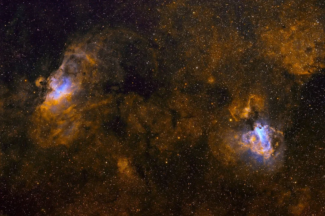 The Eagle and Omega Nebulae Lionel Majzik, Siding Spring Observatory, Australia, 21, 22 October 2018 Equipment: FLI Microline 16803 mono CCD camera, Takahashi FSQ-106 ED refractor, Paramount ME mount.