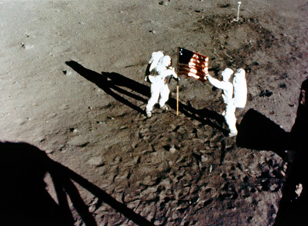 Neil Armstrong and Buzz Aldrin win the Space Race for the US by reaching the lunar surface. Credit: NASA
