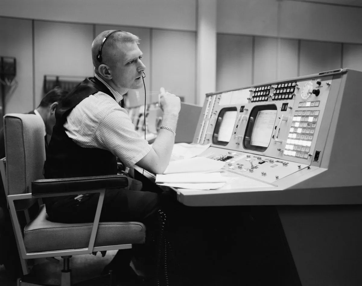 Apollo flight director Gene Kranz pictured in Mission Control Center, 1965. Credit: NASA