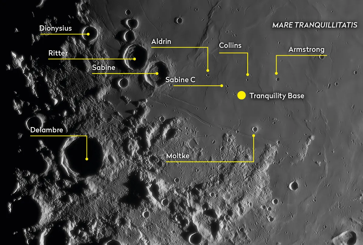A view of the Apollo 11 landing sites in Mare Tranquillitatis. Credit: Pete Lawrence