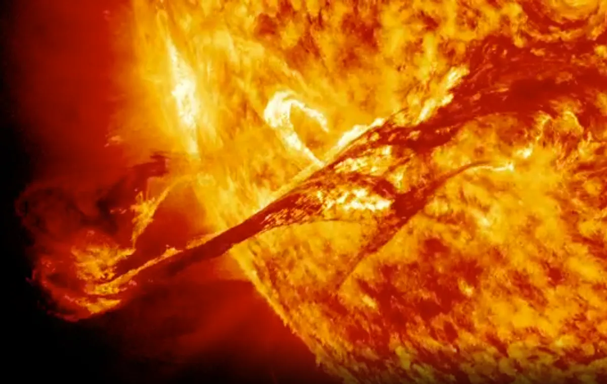 A coronal mass ejection captured by NASA's Solar Dynamics Observatory (SDO).