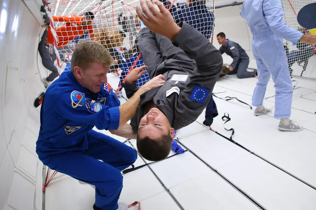 Memories of life in zero-gravity. Tim Peake takes part in the Kid's Weightless Dreams campaign on 24 August 2017. The initiative gave children with disabilities the chance to experience weightlessness on a parabolic flight. Credit: ESA/Novespace