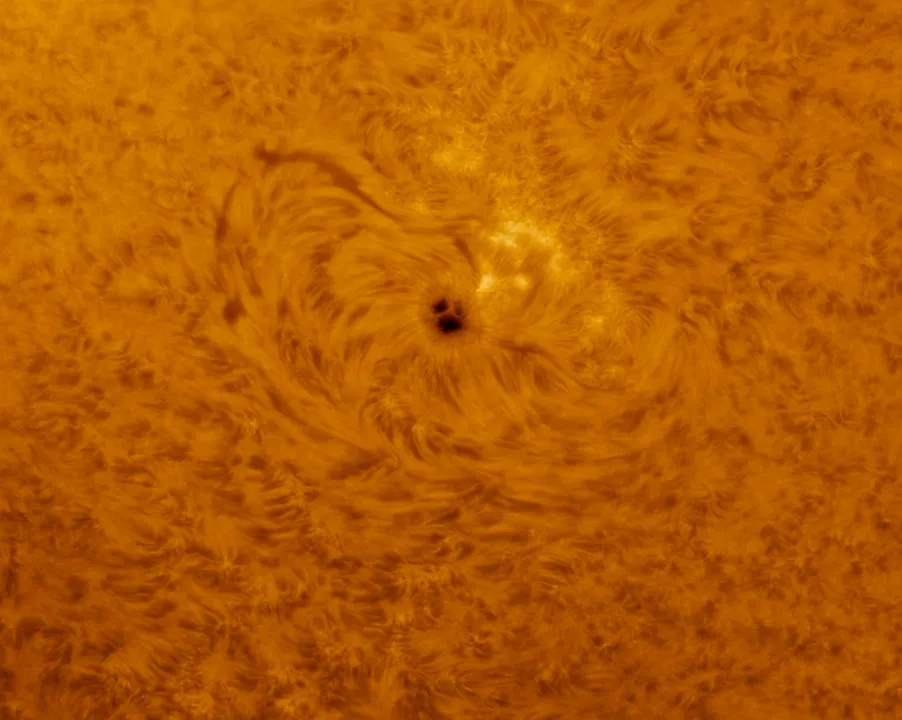 Sunspot Andy Booth, Newark on Trent, 14 May 2019. Equipment: Altair Astro CPCAM2 AR0130 camera, Sky-Watcher 102mm Guidescope 4-inch f/5.9 refractor, Sky-Watcher NEQ6 Pro Mount.
