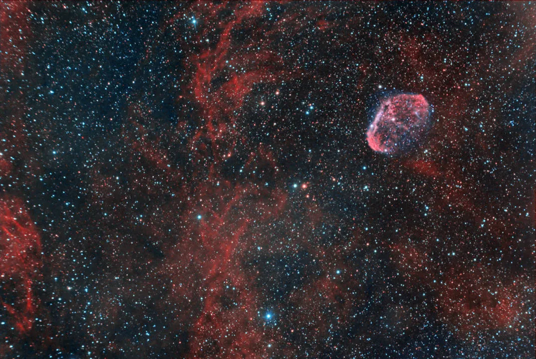 The Crescent Nebula Stephen Wilson, Eston, North Yorkshire, 22 and 23 May 2019. Equipment: Altair Astro Hypercam 183M, William Optics ZS71 refractor, Sky-Watcher HEQ5 mount.