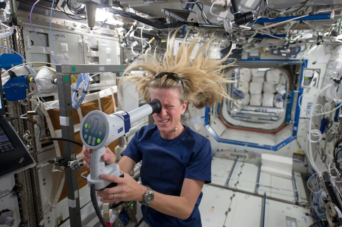 Ocular health is a big concern for astronauts, as lack of gravity can affect the eyes in numerous ways. Experiments on the International Space Station are helping scientists understand the effects of life in space on the human body. Here, NASA astronaut Karen Nyberg uses a fundoscope to image her eye while in orbit. Credit: NASA