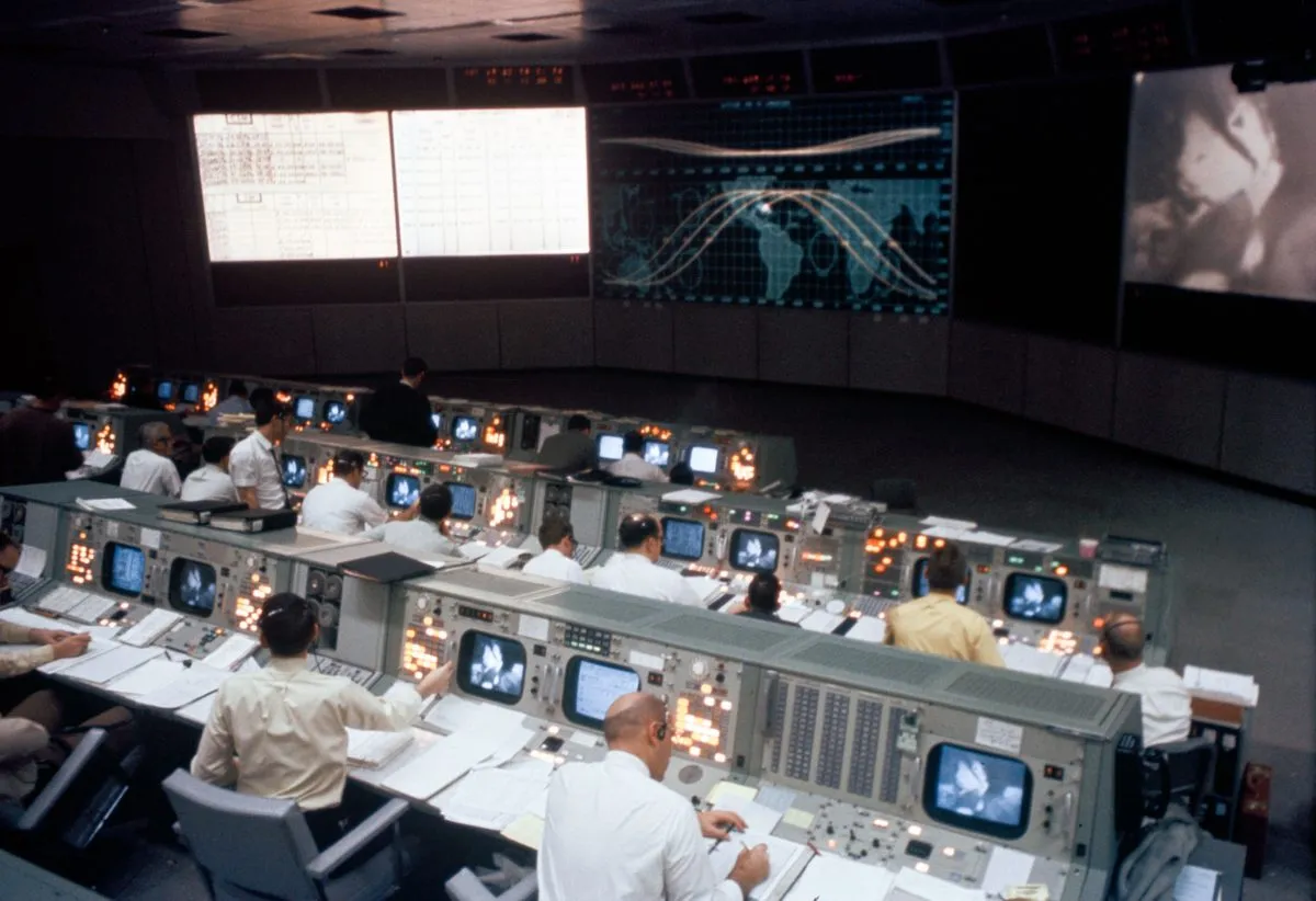 Mission Operations Control Room in the Mission Control Center, Building 30, during Apollo 9. Credit: NASA