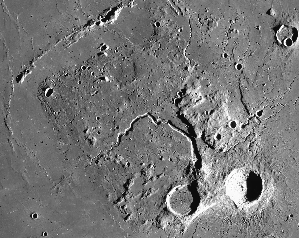 An image of Aristarchus Plateau, as seen by the Lunar Reconnaissance Orbiter. The patch lies northwest of the Aristarchus crater, seen at bottom right. Credit: NASA (image by Lunar Reconnaissance Orbiter)