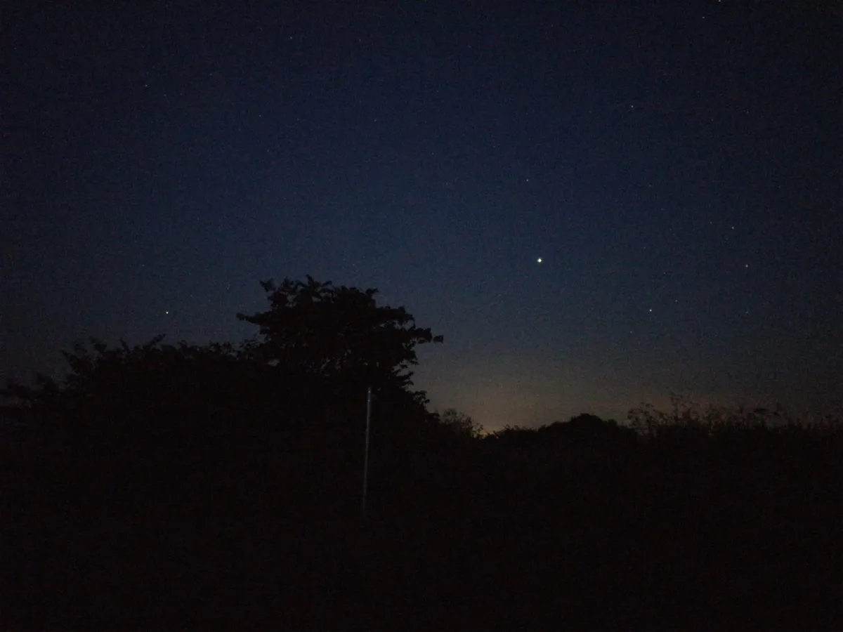 Jupiter and Saturn taken with the NightCap app. Long Exposure mode, 9.99 second exposure, 1/3s shutter speed. Credit: Paul Money