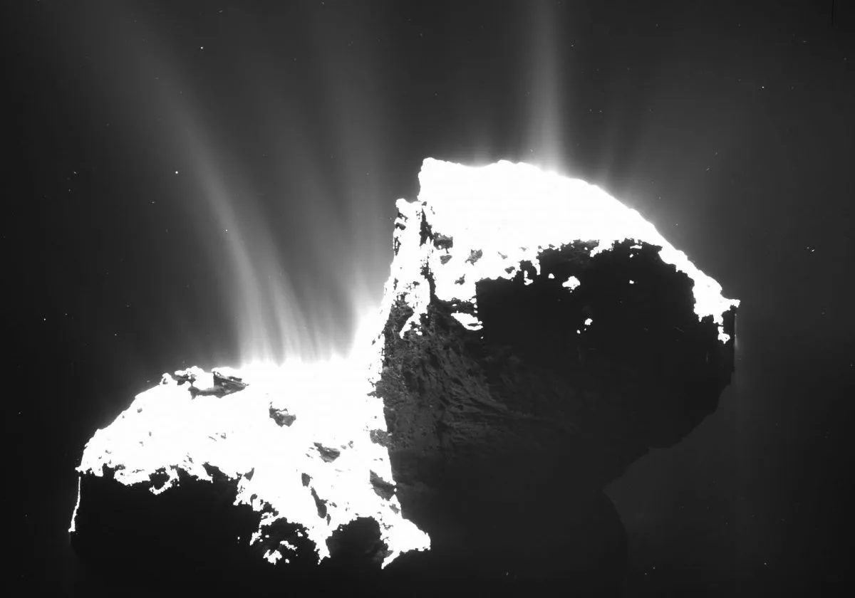The Rosetta mission revealed plumes of dust and gas erupting from the surface of Comet 67P/Churyumov-Gerasimenko