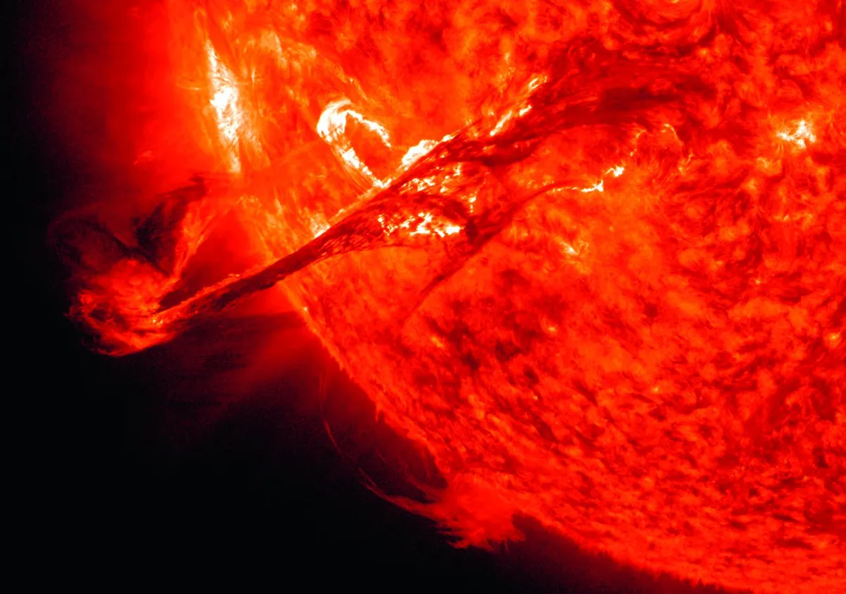 This large filament formed in August 2012. The particles it unleashed caused aurorae days later. NASA/SDO/GSFC and the AIA/EVE and HMI science teams.