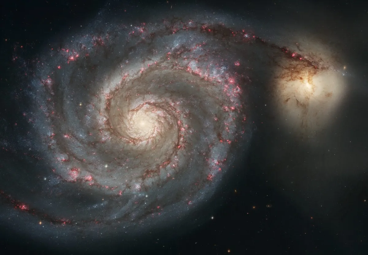 The Whirlpool Galaxy, as seen by the Hubble Space Telescope.