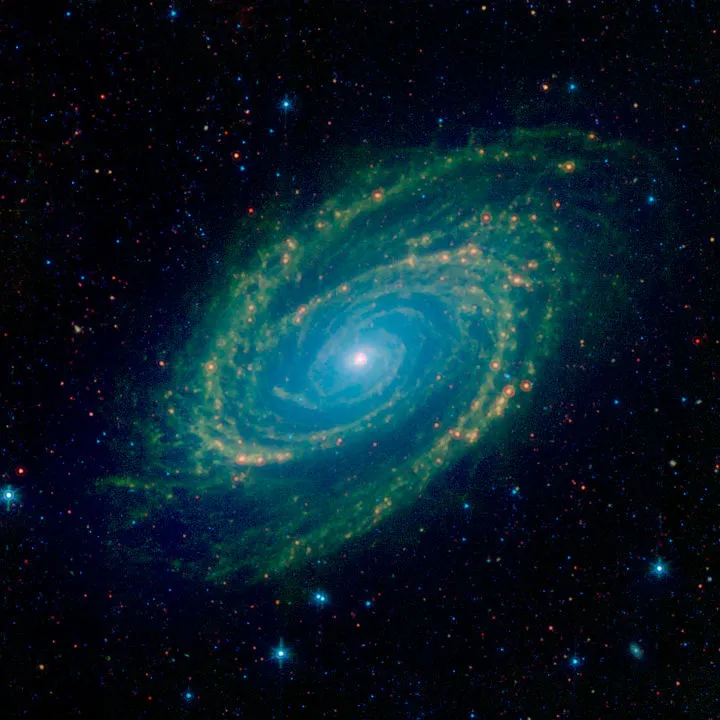 Bode’s Galaxy, M81 Spitzer Space Telescope, Infrared Array Camera (IRAC), 27 August 2019. Credit: NASA/JPL-Caltech
