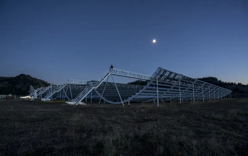 The CHIME telescope under a full Moon. Credit: CHIME Collaboration