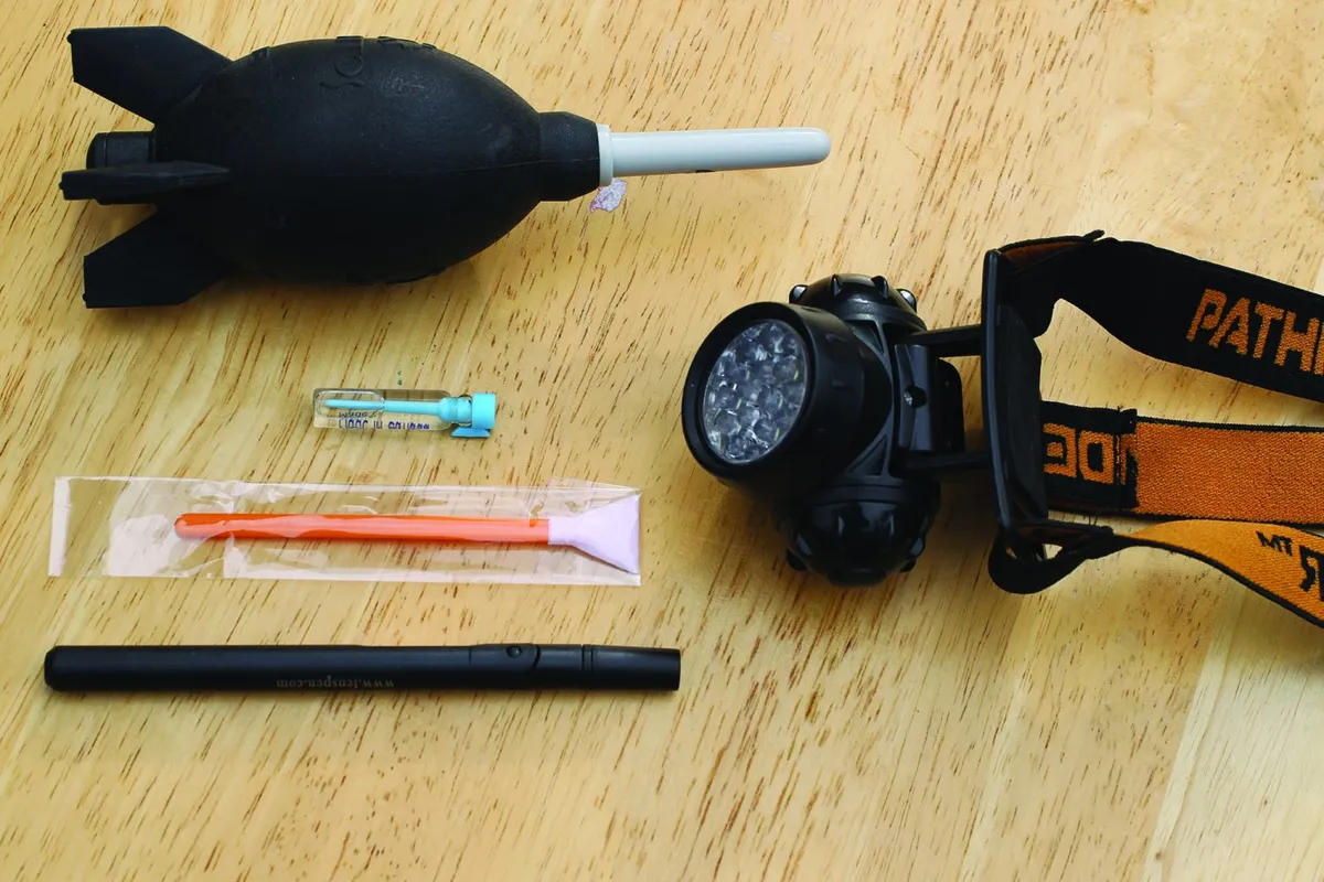The tools and materials needed for a good DSLR-cleaning session. Credit: Ian Evenden