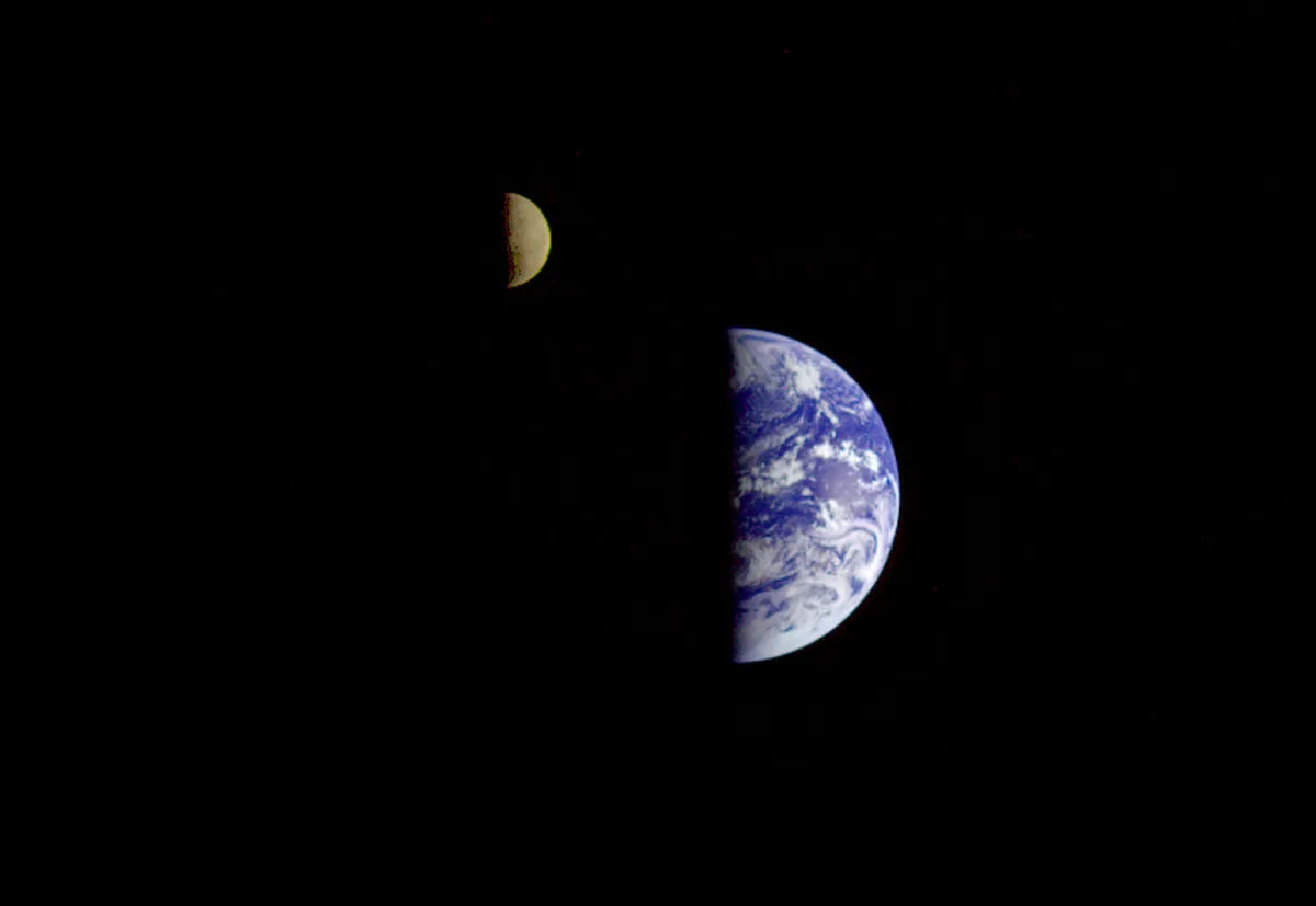 Look familiar? This is Earth and its Moon, as seen by the Galileo spacecraft on its journey to Jupiter. The image was taken from a distance of about 6.2 million km. Credit: NASA